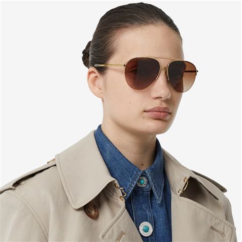 burberry vintage check flat top sunglasses|Vintage Check Detail Pilot Sunglasses in Light brown .